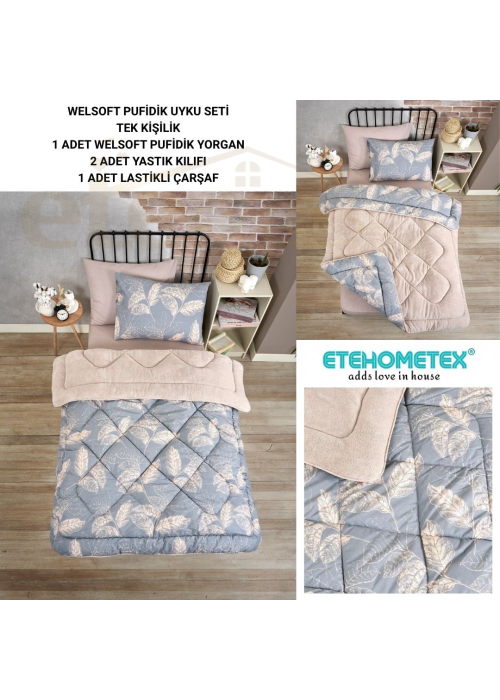 ETE HOMETEX TEK KİŞİLİK WELSOFT UYKU SETİ ARİNA BEJ 8696474231999